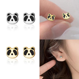 925 Silver Panda Stud Earrings 14k Women's Jewelry