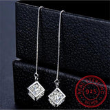 925 Silver Cube Love Window Zirconia Drop Earrings