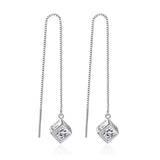 925 Silver Cube Love Window Zirconia Drop Earrings