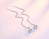 925 Silver Cube Love Window Zirconia Drop Earrings