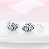 Sterling Silver Devil Eye Pearl Zircon Stud Earrings