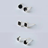 925 Silver Geometric Enamel Stud Earrings Fine Jewelry