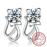 925 Sterling Silver CZ Kitty Cat Stud Earring