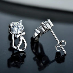 925 Sterling Silver CZ Kitty Cat Stud Earring