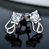925 Sterling Silver CZ Kitty Cat Stud Earring