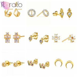 925 Sterling Silver Round Stud Earrings Crystal Jewelry
