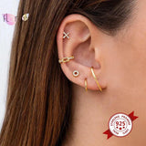 925 Sterling Silver Round Stud Earrings Crystal Jewelry