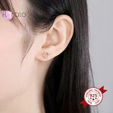 925 Sterling Silver Round Stud Earrings Crystal Jewelry
