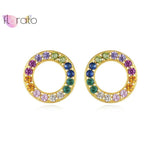 925 Sterling Silver Round Stud Earrings Crystal Jewelry
