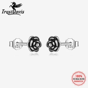 Vintage Mini Flower Stud Earrings 925 Silver