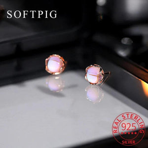 925 Silver Moonstone Stud Earrings Classic Jewelry