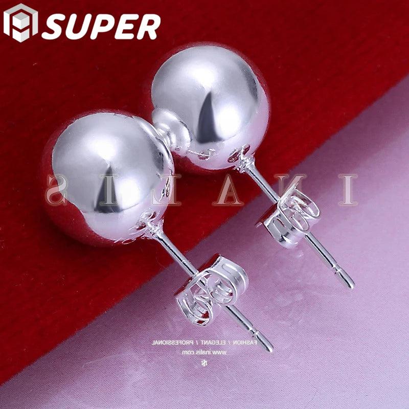925 Silver Round Ball Stud Earrings Wedding Party Jewelry