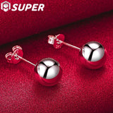 925 Silver Round Ball Stud Earrings Wedding Party Jewelry