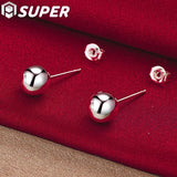 925 Silver Round Ball Stud Earrings Wedding Party Jewelry