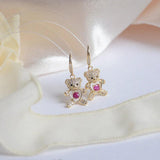 14k Plated Peach Heart Bear Earrings for Woman