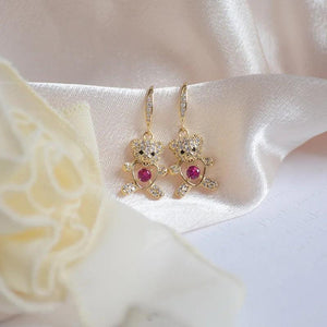 14k Plated Peach Heart Bear Earrings for Woman
