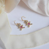14k Plated Peach Heart Bear Earrings for Woman