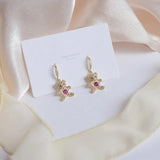 14k Plated Peach Heart Bear Earrings for Woman