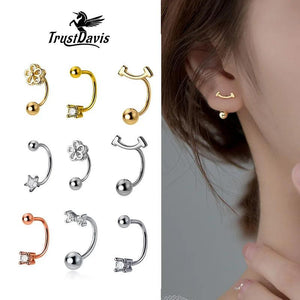 925 Sterling Silver Flower Bowknot Star Stud Earrings Women Fine Jewelry