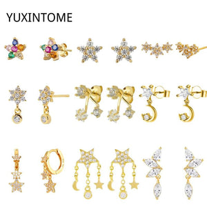 925 Silver Crystal Star Stud Earrings Women Jewelry