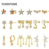 925 Silver Crystal Star Stud Earrings Women Jewelry