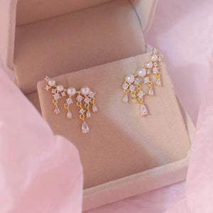 14k Real Jewelry Pearl Zircon Tassel Earrings for Woman