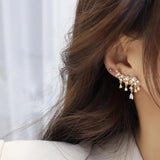 14k Real Jewelry Pearl Zircon Tassel Earrings for Woman