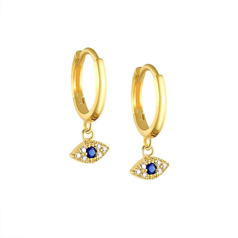 925 Silver Evil Eye Huggie Earrings Zircon Hoops for Women Wedding Jewelry
