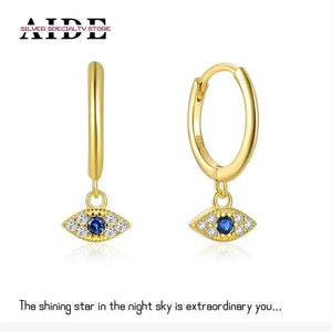 925 Silver Evil Eye Huggie Earrings Zircon Hoops for Women Wedding Jewelry