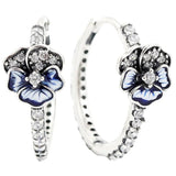 925 Silver Butterfly Pansy Flower Heart Pearl Earring