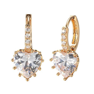 Big Zircon Cut Dangle Heart Rose Earrings 585 Plating Clip Earrings