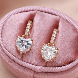 Big Zircon Cut Dangle Heart Rose Earrings 585 Plating Clip Earrings