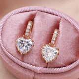 Big Zircon Cut Dangle Heart Rose Earrings 585 Plating Clip Earrings