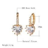 Big Zircon Cut Dangle Heart Rose Earrings 585 Plating Clip Earrings