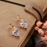 Big Zircon Cut Dangle Heart Rose Earrings 585 Plating Clip Earrings