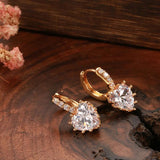 Big Zircon Cut Dangle Heart Rose Earrings 585 Plating Clip Earrings