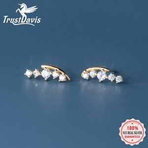 TrustDavis 925 Silver CZ Stud Earrings For Women - DA2982