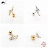 925 Silver Crystal Zircon Lightning Piercing Earrings for Women
