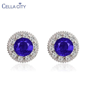 925 Silver Ruby Sapphire Pink Crystal Studs