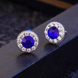 925 Silver Ruby Sapphire Pink Crystal Studs