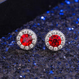 925 Silver Ruby Sapphire Pink Crystal Studs