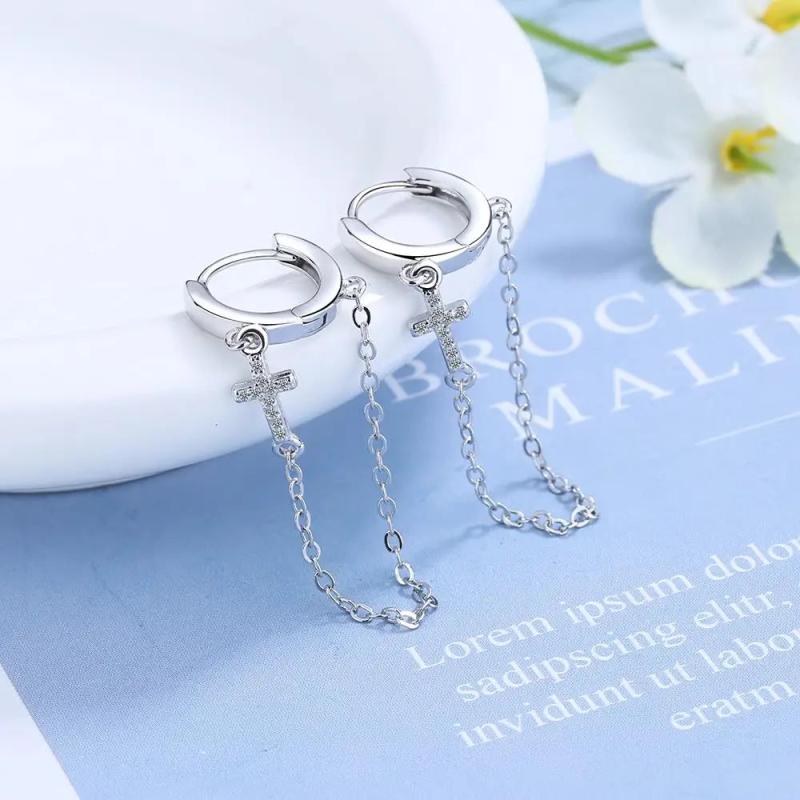 925 Silver Daisy Flower Cross Coin Hoop Earrings Women Jewelry Gift