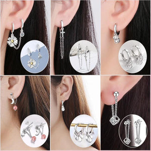 925 Silver Daisy Flower Cross Coin Hoop Earrings Women Jewelry Gift