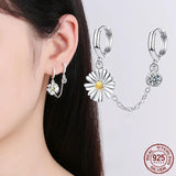 925 Silver Daisy Flower Cross Coin Hoop Earrings Women Jewelry Gift