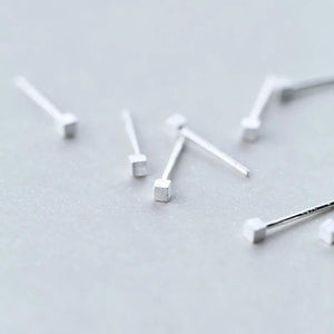 925 Silver Cube Stud Earrings for Women Daily Jewelry