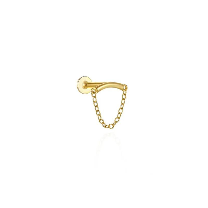 925 Silver Triangle Tassel Earrings Pearl Cartilage Stud