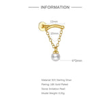 925 Silver Triangle Tassel Earrings Pearl Cartilage Stud
