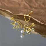 925 Silver Triangle Tassel Earrings Pearl Cartilage Stud