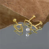 925 Silver Triangle Tassel Earrings Pearl Cartilage Stud