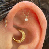 925 Silver Triangle Tassel Earrings Pearl Cartilage Stud
